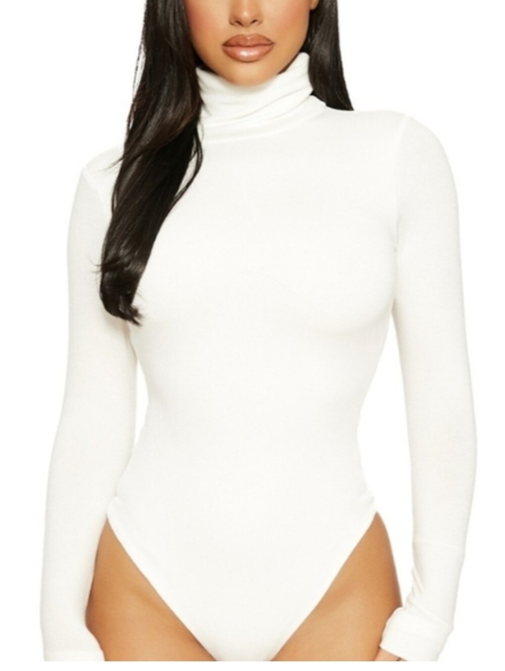 Naked Wardrobe NEW White Turtleneck Cheeky Body-Contour Neutral Base Bodysuit M